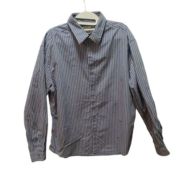 H&M Mens Button Up Shirt Gray/Blue Size XL 100% Cotton Long Sleeve Collar - Picture 1 of 12